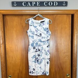 Andrew Marc Gray and Blue Ruched Sheath Dress